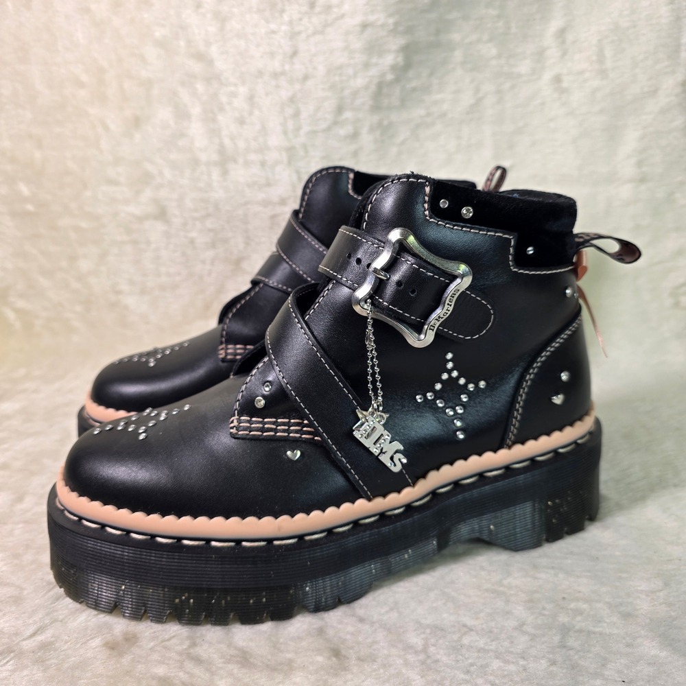 Dr. Martens Caitie Platform Boots Black Pink Studded Bling Bows Womens 41 9